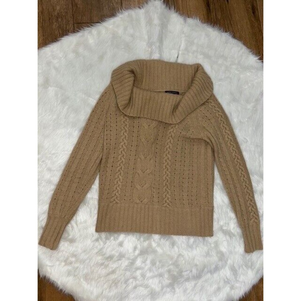 Banana Republic Sweater Womans Size Small Angora Lambs Wool Cowl Neck Cable Knit